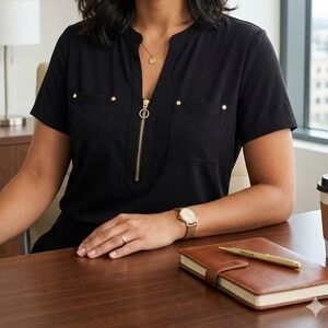 Anne Klein Black Blouse with Gold Zipper